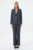 Navy Blue Women's Casual Blazer and Pants Set, Four-Button Classic Fit
