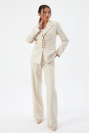 Bej Kadın Günlük Blazer Pantolon Set Dört Düğmeli Klasik Kesim