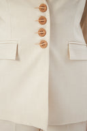 Bej Kadın Günlük Blazer Pantolon Set Dört Düğmeli Klasik Kesim