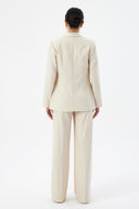 Bej Kadın Günlük Blazer Pantolon Set Dört Düğmeli Klasik Kesim