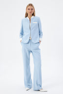 Hakim Yaka Bebe Mavisi Kadın Blazer ve Bol Paça Pantolon