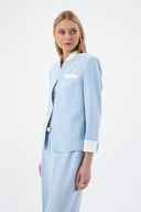 Hakim Yaka Bebe Mavisi Kadın Blazer ve Bol Paça Pantolon