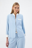 Mandarin Collar Baby Blue Women's Blazer and Wide Leg Trousers
