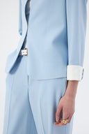Mandarin Collar Baby Blue Women's Blazer and Wide Leg Trousers
