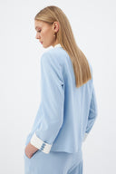 Mandarin Collar Baby Blue Women's Blazer and Wide Leg Trousers