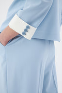 Mandarin Collar Baby Blue Women's Blazer and Wide Leg Trousers