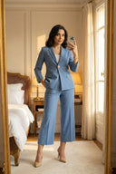 Gold Düğmeli Blazer Ceket ve Geniş Paça Culotte Pantolon