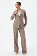 Brown Women's Casual Blazer and Pants Set, Four-Button Classic Fit