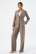 Brown Women's Casual Blazer and Pants Set, Four-Button Classic Fit