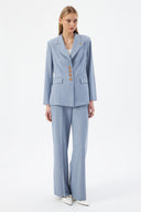 Mavi Kadın Günlük Blazer Pantolon Set Dört Düğmeli Klasik Kesim