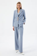 Mavi Kadın Günlük Blazer Pantolon Set Dört Düğmeli Klasik Kesim