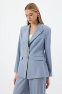 Mavi Kadın Günlük Blazer Pantolon Set Dört Düğmeli Klasik Kesim
