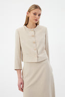 Bej Kadın Yuvarlak Yaka Düğmeli Ceket ve Midi Etek Set