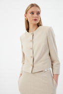 Bej Kadın Yuvarlak Yaka Düğmeli Ceket ve Midi Etek Set
