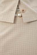 Bej Kadın Yuvarlak Yaka Düğmeli Ceket ve Midi Etek Set