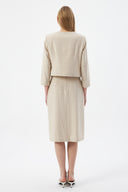 Bej Kadın Yuvarlak Yaka Düğmeli Ceket ve Midi Etek Set