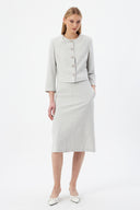 Gri Kadın Yuvarlak Yaka Düğmeli Ceket ve Midi Etek Set