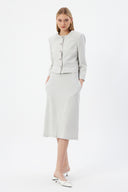 Gri Kadın Yuvarlak Yaka Düğmeli Ceket ve Midi Etek Set