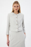 Gri Kadın Yuvarlak Yaka Düğmeli Ceket ve Midi Etek Set
