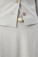 Gri Kadın Yuvarlak Yaka Düğmeli Ceket ve Midi Etek Set