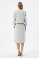 Gri Kadın Yuvarlak Yaka Düğmeli Ceket ve Midi Etek Set