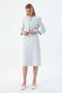 Mavi Kadın Yuvarlak Yaka Düğmeli Ceket ve Midi Etek Set