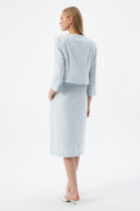 Mavi Kadın Yuvarlak Yaka Düğmeli Ceket ve Midi Etek Set