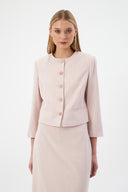 Powder Pink Women's Round Neck Button-Down Jacket and Midi Skirt Set