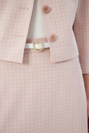 Powder Pink Women's Round Neck Button-Down Jacket and Midi Skirt Set