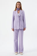 Çiçek Detaylı Lila Kadın Blazer Ceket ve Geniş Paça Pantolon