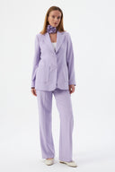 Çiçek Detaylı Lila Kadın Blazer Ceket ve Geniş Paça Pantolon