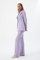 Çiçek Detaylı Lila Kadın Blazer Ceket ve Geniş Paça Pantolon