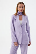 Çiçek Detaylı Lila Kadın Blazer Ceket ve Geniş Paça Pantolon
