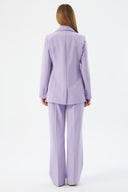 Çiçek Detaylı Lila Kadın Blazer Ceket ve Geniş Paça Pantolon