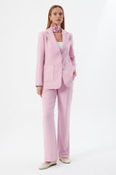 Çiçek Detaylı Pembe Kadın Blazer Ceket ve Geniş Paça Pantolon