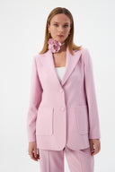 Çiçek Detaylı Pembe Kadın Blazer Ceket ve Geniş Paça Pantolon