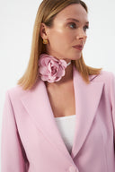 Çiçek Detaylı Pembe Kadın Blazer Ceket ve Geniş Paça Pantolon