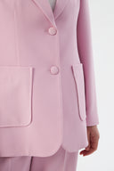 Çiçek Detaylı Pembe Kadın Blazer Ceket ve Geniş Paça Pantolon