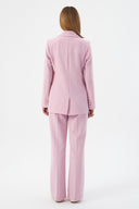 Çiçek Detaylı Pembe Kadın Blazer Ceket ve Geniş Paça Pantolon