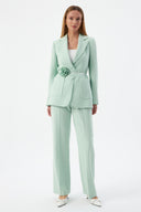 Floral Detail Mint Women's Blazer Jacket and Wide Leg Trousers