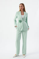 Floral Detail Mint Women's Blazer Jacket and Wide Leg Trousers