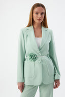 Floral Detail Mint Women's Blazer Jacket and Wide Leg Trousers