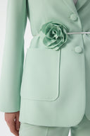 Floral Detail Mint Women's Blazer Jacket and Wide Leg Trousers
