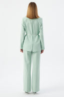 Floral Detail Mint Women's Blazer Jacket and Wide Leg Trousers