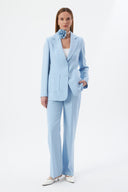 Floral Detail Baby Blue Women's Blazer Jacket and Wide-Leg Trousers