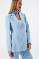 Floral Detail Baby Blue Women's Blazer Jacket and Wide-Leg Trousers