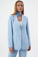 Floral Detail Baby Blue Women's Blazer Jacket and Wide-Leg Trousers