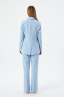 Floral Detail Baby Blue Women's Blazer Jacket and Wide-Leg Trousers