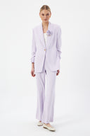 Lilac Women's Blazer and Pants Set with Shawl Collar, Single Button, and Floral Detail