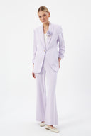 Lilac Women's Blazer and Pants Set with Shawl Collar, Single Button, and Floral Detail